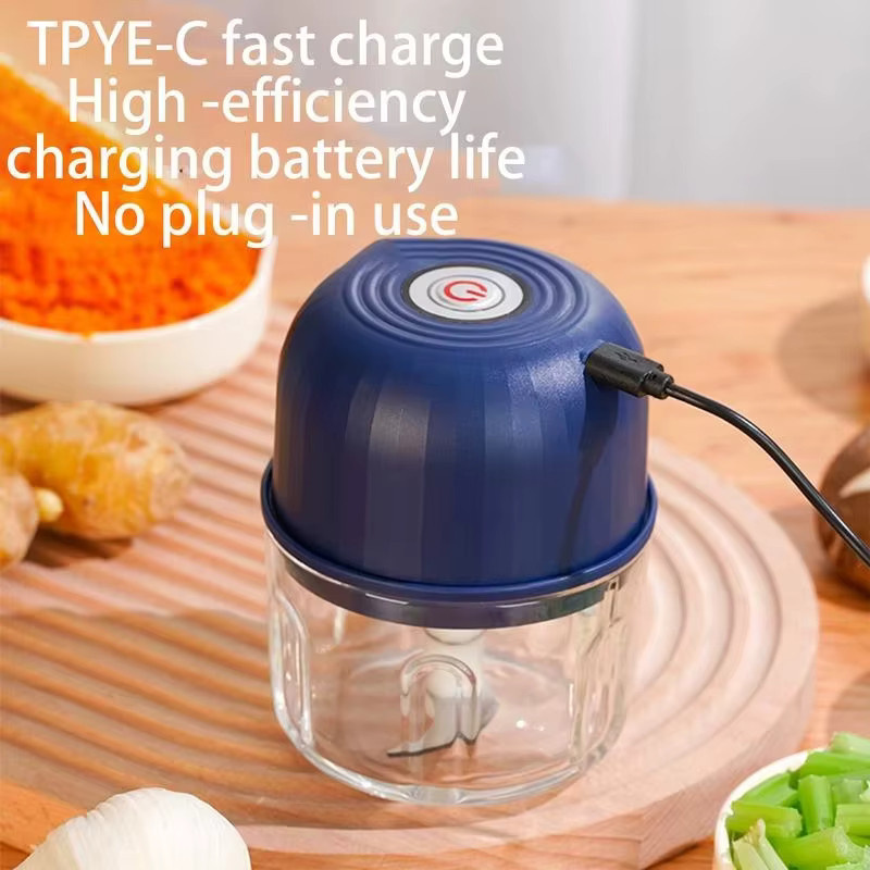 Elektrischer Mini-Zerkleinerer mit USB-Ladefunktion in Blau für Knoblauch, Fleisch und Gemüse - Bild 5