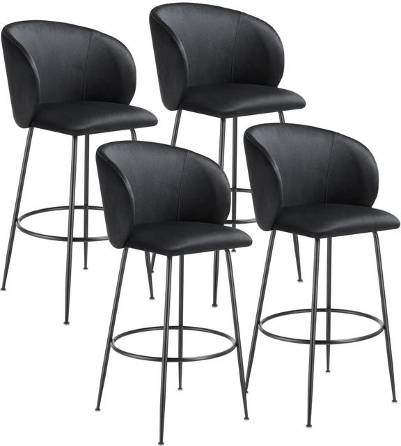 tectake Barstuhl Luana 4er Set in Samtoptik Schwarz mit Stahlbeinen, B/T/H: 51 x 60 x 106 cm - Bild 2