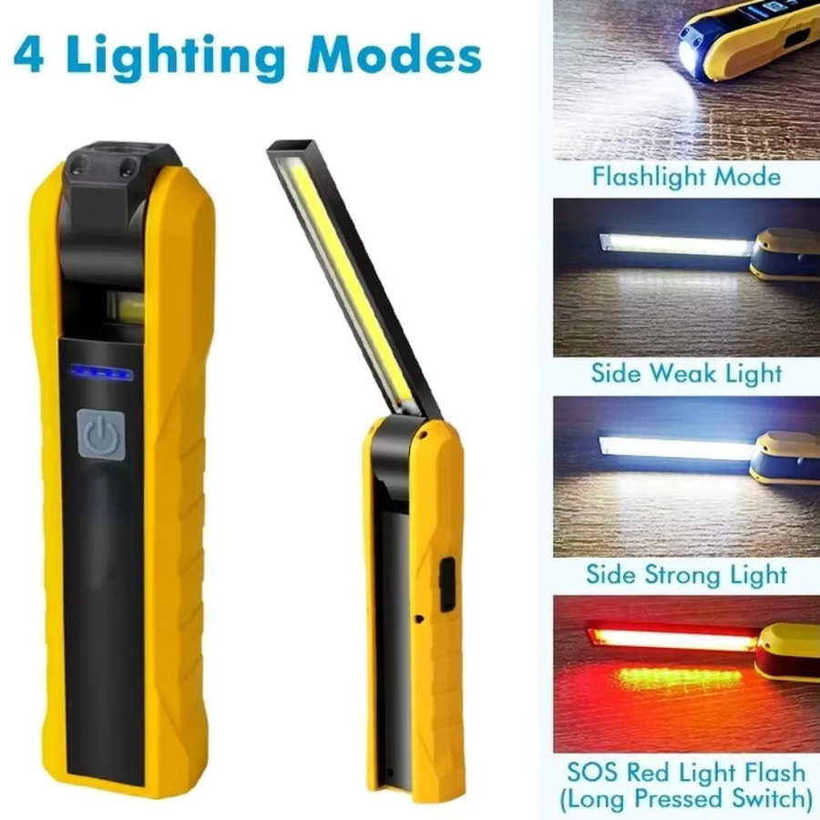 Tragbare LED-Taschenlampe mit COB-Arbeitsleuchte in Schwarz, USB wiederaufladbar mit Magnetfunktion und 4 Beleuchtungsmodi für Outdoor, Camping und Autoreparatur - Bild 2
