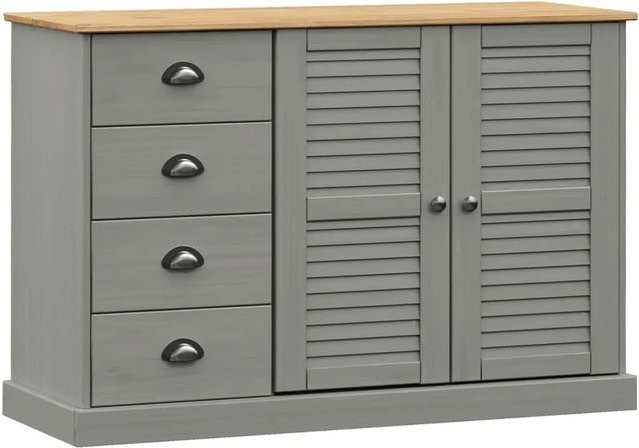 vidaXL Sideboard VIGO aus Massivholz Kiefer in Grau mit Jalousie-Design, B/T/H: 113 x 40 x 75 cm - Bild 1