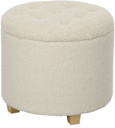 MUVOE Bank aus Massivholz mit Bouclé-Bezug in Creme, Durchmesser: 45 cm, Höhe: 41 cm - Bild 1