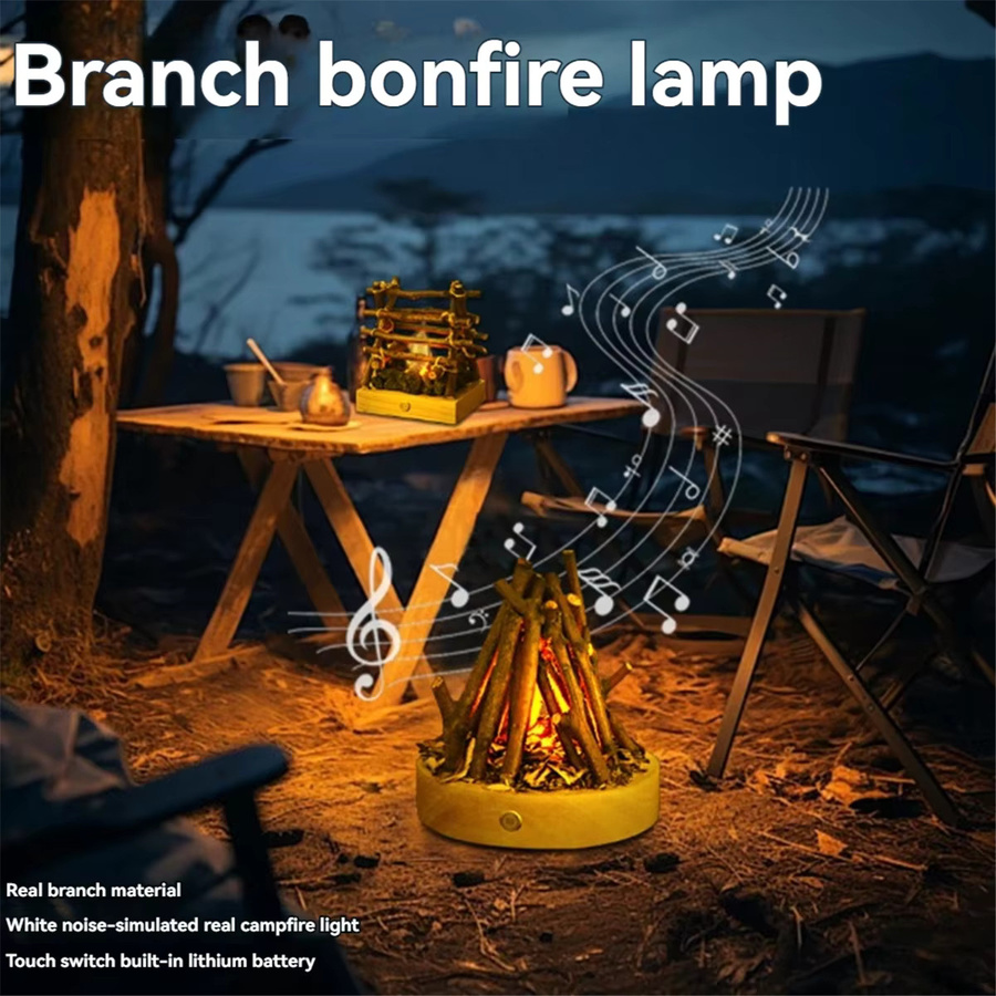 AB51 Fake Bonfire Nachtlicht mit weißem Rauschen, USB wiederaufladbare flammenlose Feuerlampe mit 3 Modi - Bild 2