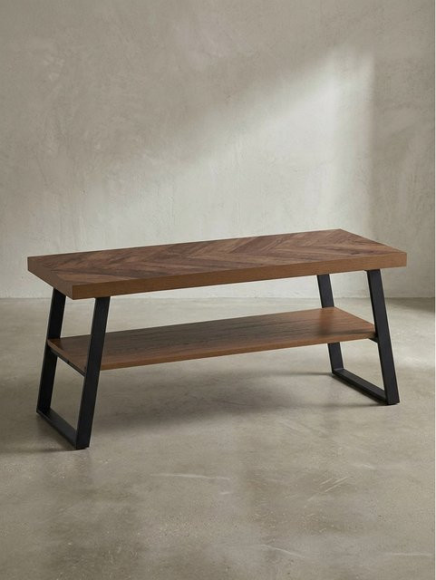 KADIMA DESIGN Couchtisch in Braun mit Fischgrät-Muster, Metallgestell und Ablage, B/T/H: 100 x 40 x 41 cm - Bild 1
