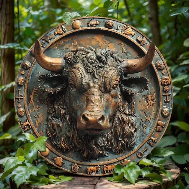 CIFBUY Vintage Sternzeichen Ochse Wandkunst aus Aluminium, rundes Metallschild für Zuhause und Büro, Durchmesser: 20 cm - Bild 1