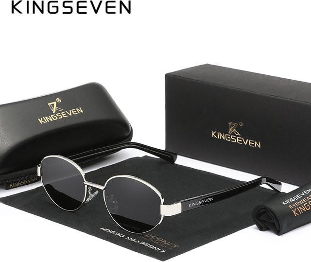 KINGSEVEN Sonnenbrille Oval, Vollrand, Metall, Schwarz, Unisex, polarisiert - Bild 1
