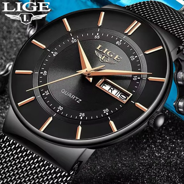 LIGE Chronograph, Quarz, Edelstahl, Schwarz, Herren - Bild 1