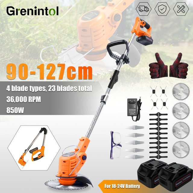 Grenintol 2-in-1 Kabelloser Rasentrimmer und faltbarer Bürstenloser Rasenmäher in Orange mit 4,0Ah Akku und 4-Klingen-System - Bild 1