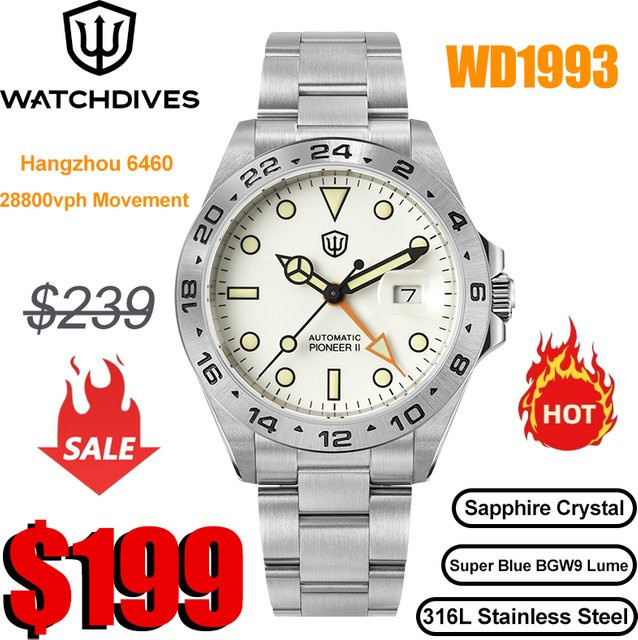 Watchdives Armbanduhr, GMT, Automatik, Edelstahl, 40 mm, Herren - Bild 1