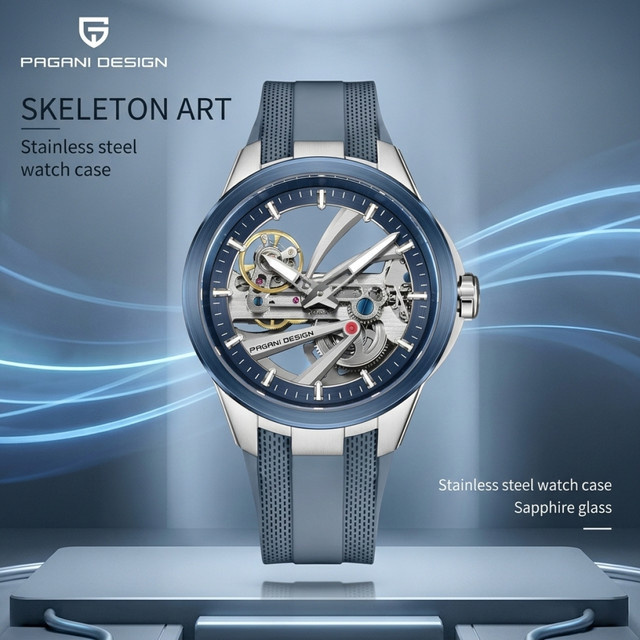 PAGANI DESIGN Automatik-Armbanduhr Edelstahl, Blau, Saphirglas, Herren - Bild 1