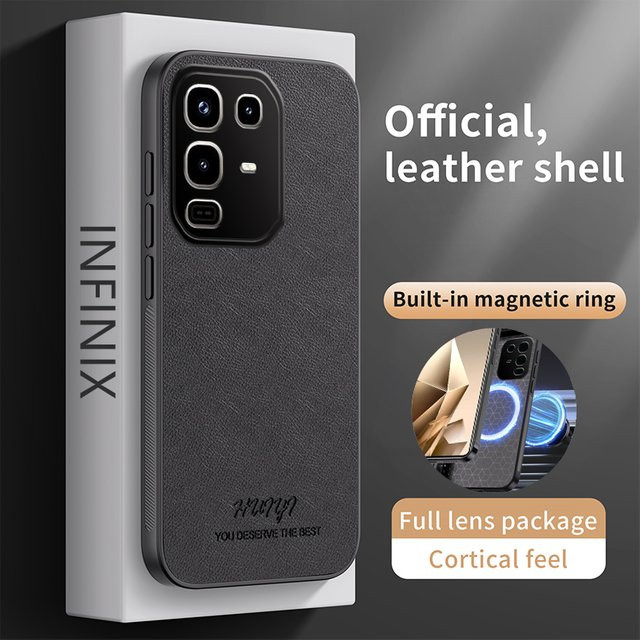Luxuriöse stoßfeste Lederhülle mit magnetischer Abdeckung für Infinix Note 50 Pro 4G in Schwarz - Bild 1