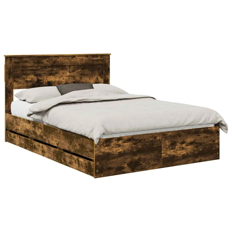 vidaXL Bettrahmen aus Rauchereiche in Braun mit Schubladen, B/T/H: 140 x 190 x 143 cm - Bild 2