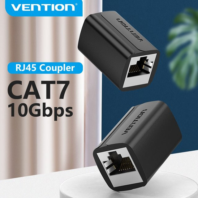 Vention Ethernet-Verlängerungskabel Cat7 RJ45 Buchse auf Buchse LAN-Adapter, Schwarz - Bild 1