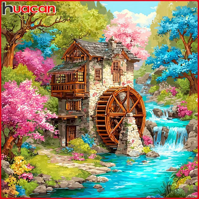 Huacan Diamantmalerei Set Frühlingsblumenhaus Landschaft in Mehrfarbig, B/H: 20 x 20 cm - Bild 1