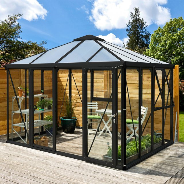 Vitavia Gewächshaus-Pavillon Minos in Schwarz mit Aluminiumrahmen und Polycarbonat-Verglasung, 10,2 m² - Bild 1