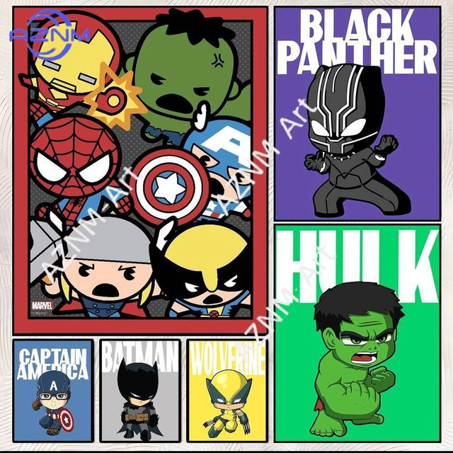 KAYOU Selbstklebendes Cartoon Superhelden Poster aus Papier, Mehrfarbig, Rechteckig - Bild 1
