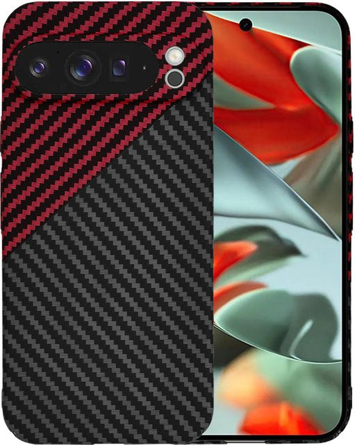 Techsuit Carbonite FiberShell Schutzhülle für Google Pixel 9 Pro XL in Schwarz Rot - Bild 1