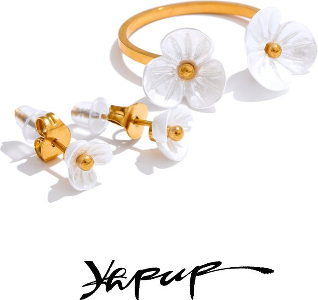 Yhpup Ohrringe, Edelstahl, Blume, Gold - Bild 1