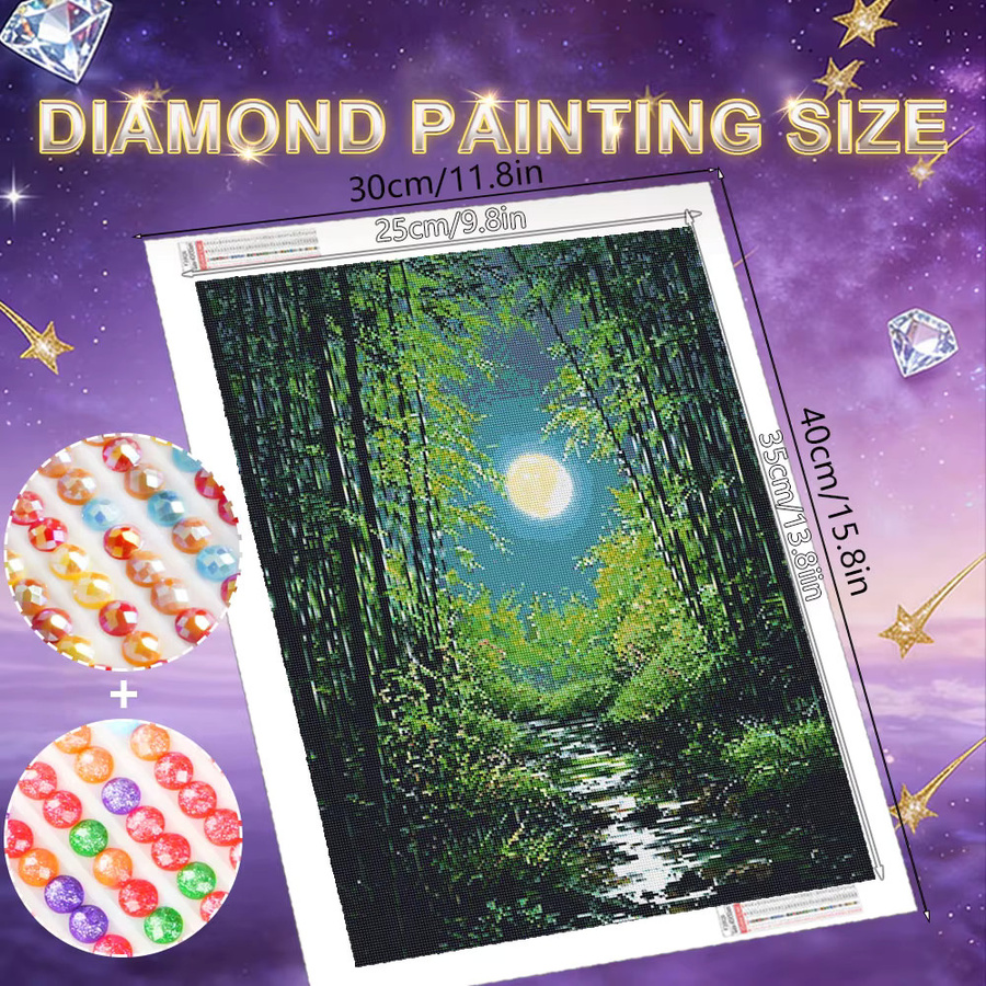 HUACAN Diamantmalerei Feenstaub Wasserfall Landschaft Berg als Mosaik Naturkunst Wanddeko in Multicolour, B/H: 30 x 20 cm - Bild 2