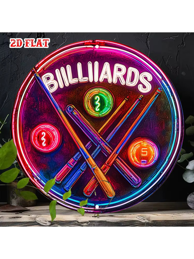 CIFBUY Retro 2D-Leuchtreklame aus Metall mit Pool-Queue und Ball, Vintage Wandkunst in Multicolour - Bild 5