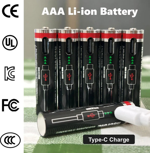Rscrola AAA Li-Ionen-Wiederaufladbare Batterie mit 8000mAh und USB-C Schnellladung, Schwarz - Bild 1