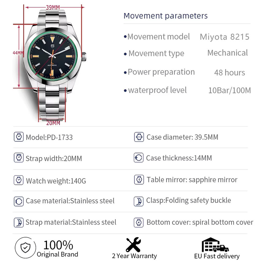 PAGANI DESIGN Armbanduhr, Edelstahl, Mechanisch, Herren, Blau - Bild 6