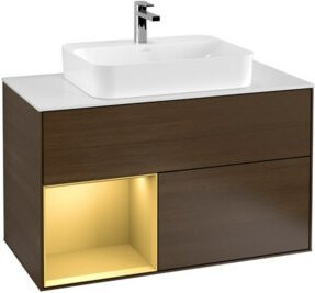V&B Finion Waschtischunterschrank mit LED-Beleuchtung und Regalelement in Weiß - Bild 1
