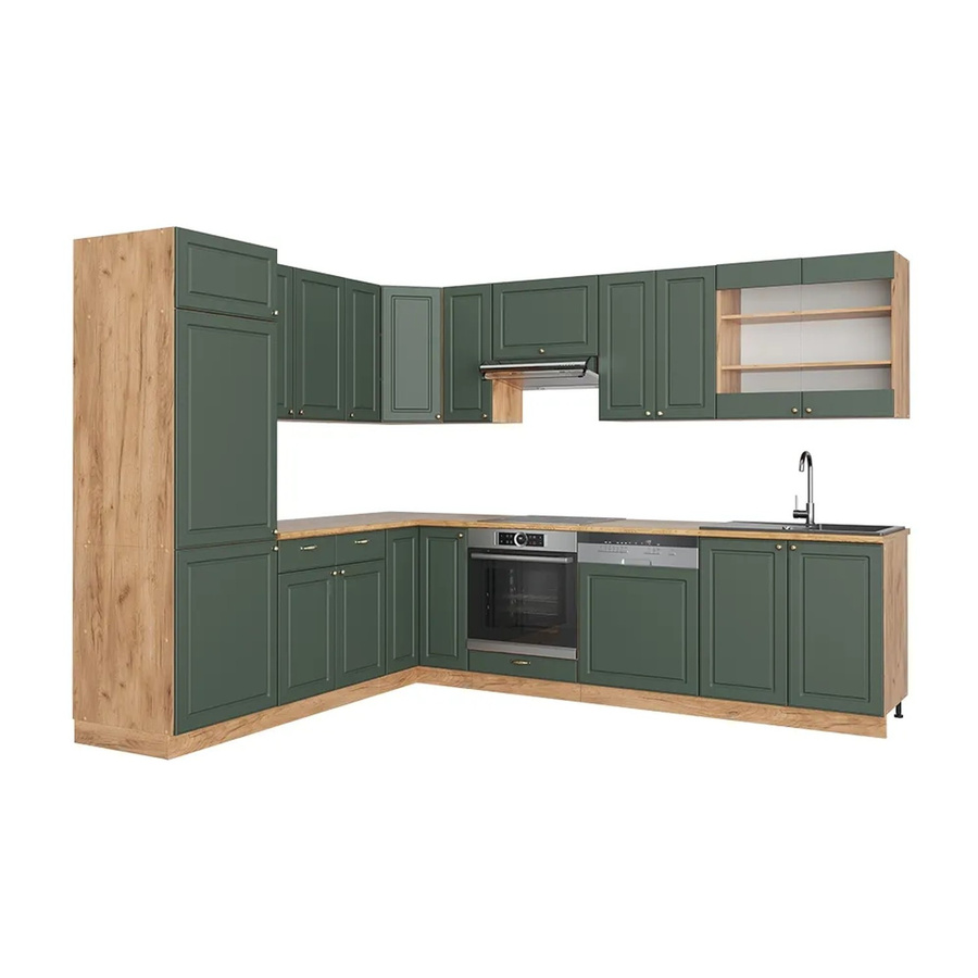 Vicco Fame-Line Eckküche Landhausstil in Grün-Gold und Eiche mit Soft-Close-Türen, B/T/H: 227 x 287 x 82 cm - Bild 2