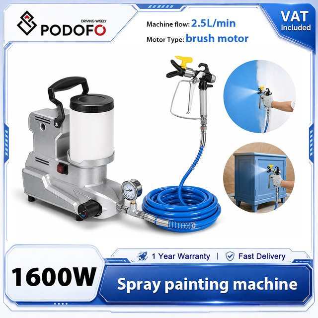Podofo Airless Farbspritzgerät 1600W mit bürtenlosem Motor, elektrische Hochdruck-Spritzpistole in Silber für Wände und Decken, 2 l/min - Bild 1
