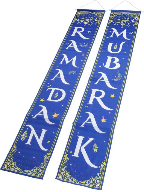 2 Stück Igeteck Eid Mubarak Ramadan Dekoration Hängend aus Polyester in Blau mit geometrischem Mond-Design - Bild 1