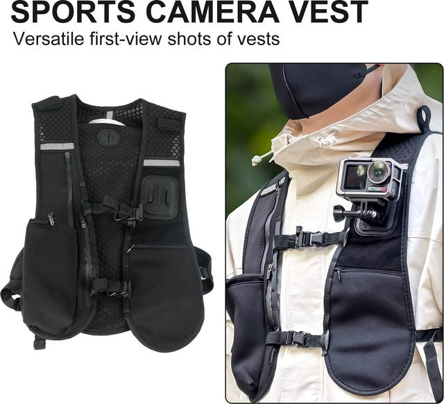 Sheingka Schnellverschluss-Brustgurt-Halterungsweste für GoPro, Insta360, SJCAM und DJI OSMO Action-Kameras in Schwarz - Bild 1
