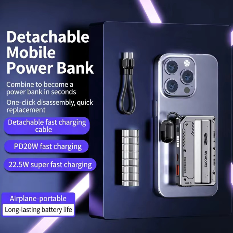 XIKCU Tragbare Powerbank mit 5000 mAh Kapazität und 22,5W Schnellladefunktion inklusive Kabel - Bild 2