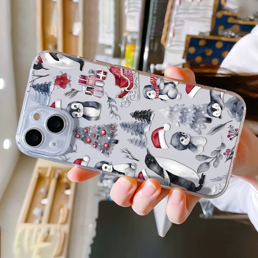 Transparente TPU-Handyhülle mit Weihnachtsbaum- und Pinguin-Design für Apple iPhone 17 16 15 14 13 12 11 Pro Max Plus Mini SE XR X XS - Bild 2