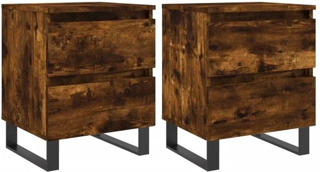 vidaXL Nachttische 2er Set in Räuchereiche, Wandmontage mit Schubladen, B/T/H: 40 x 35 x 50 cm - Bild 1