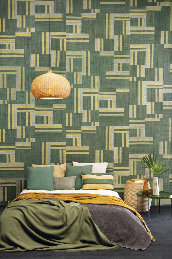 Omexco Tapete Boro AT71 in Grün mit abstraktem Textil-Design aus Vlies - Bild 1
