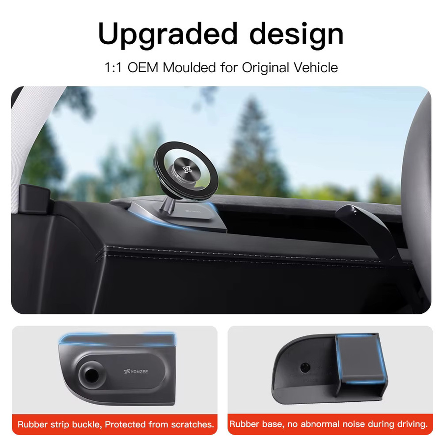 YZ Magnetische Armaturenbrett-Handyhalterung für Tesla Model 3 und Model Y Highland Juniper mit 360 Grad Drehung und OBD-Ladegerät in Schwarz - Bild 4