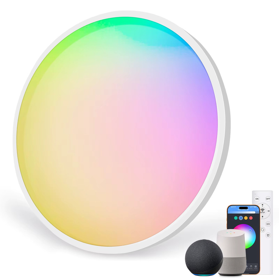 LEOEU Intelligente LED-Deckenleuchte IP54 mit WiFi und Bluetooth Dual-Mode-Verbindung, RGB Farbwahl und dimmbarer Farbtemperatur 2700K–6500K für Wohnzimmer und Schlafzimmer, Weiß - Bild 2
