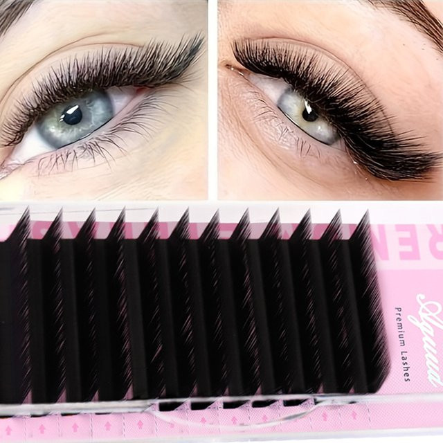 Aguud Falsche Wimpern, Mattschwarz, M Curl, 8-15 mm, Mix, Unisex - Bild 1