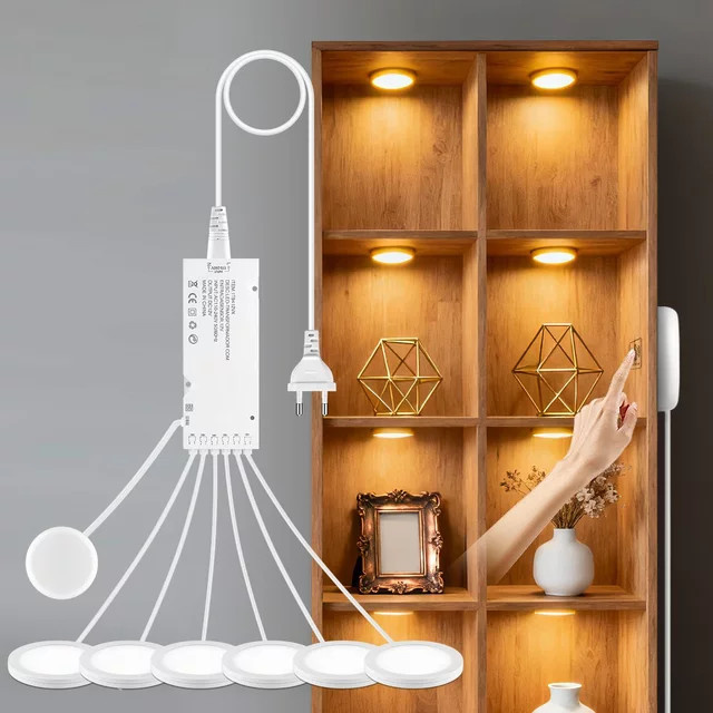 Lcamaw LED Puck-Licht Set in Weiß mit dimmbarem Touch-Sensor, 5 W Warmweiß, runde Deckenleuchte für Schrank, Regal und Nachtbeleuchtung - Bild 1