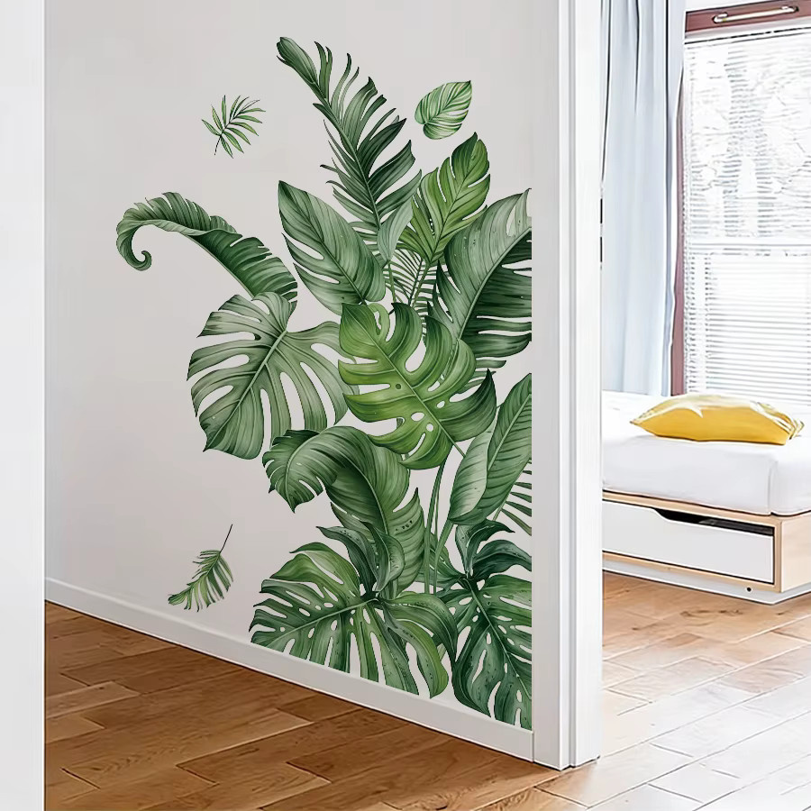 2 Stück BRUP Monstera-Blatt-Wandaufkleber in Grün, abnehmbare tropische Pflanzen-Wanddekoration für Wohnzimmer und Badezimmer - Bild 2