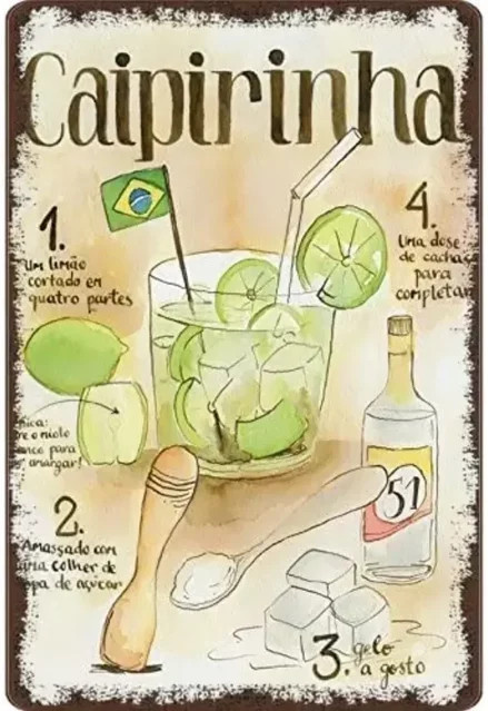 Dekoratives Metallblechschild Caipirinha Cocktail Rezept für Garten, Küche oder Bar, B/H: 30 x 20 cm - Bild 1