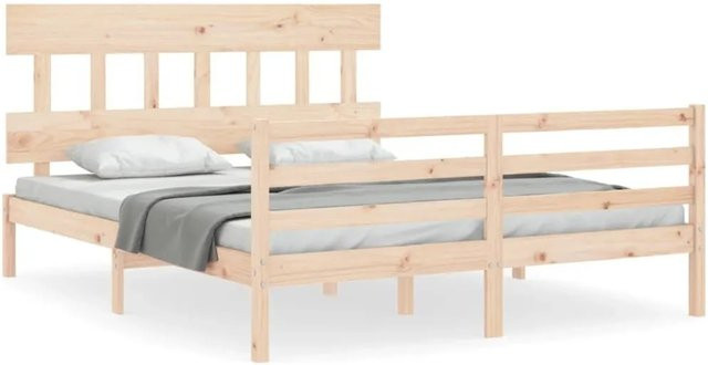 vidaXL Massivholzbett aus Kiefernholz mit Kopfteil in rustikalem Design B/T/H: 160 x 200 x 165,5 cm - Bild 1