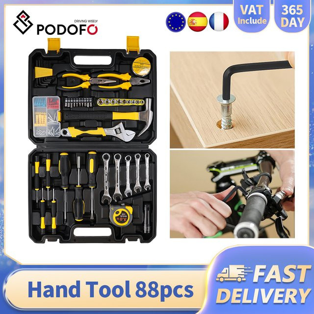 Podofo 88-teiliges Multifunktionales Handwerkzeug-Set in Schwarz mit Bits, Steckschlüsseln und Schraubenschlüsseln für DIY-Heimreparaturen - Bild 1