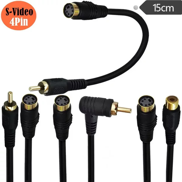 S-Video Mini DIN 4-Pin Stecker auf Buchse zu AV RCA Stecker auf Buchse Audio-Verlängerungsadapter vergoldet in Schwarz - Bild 1