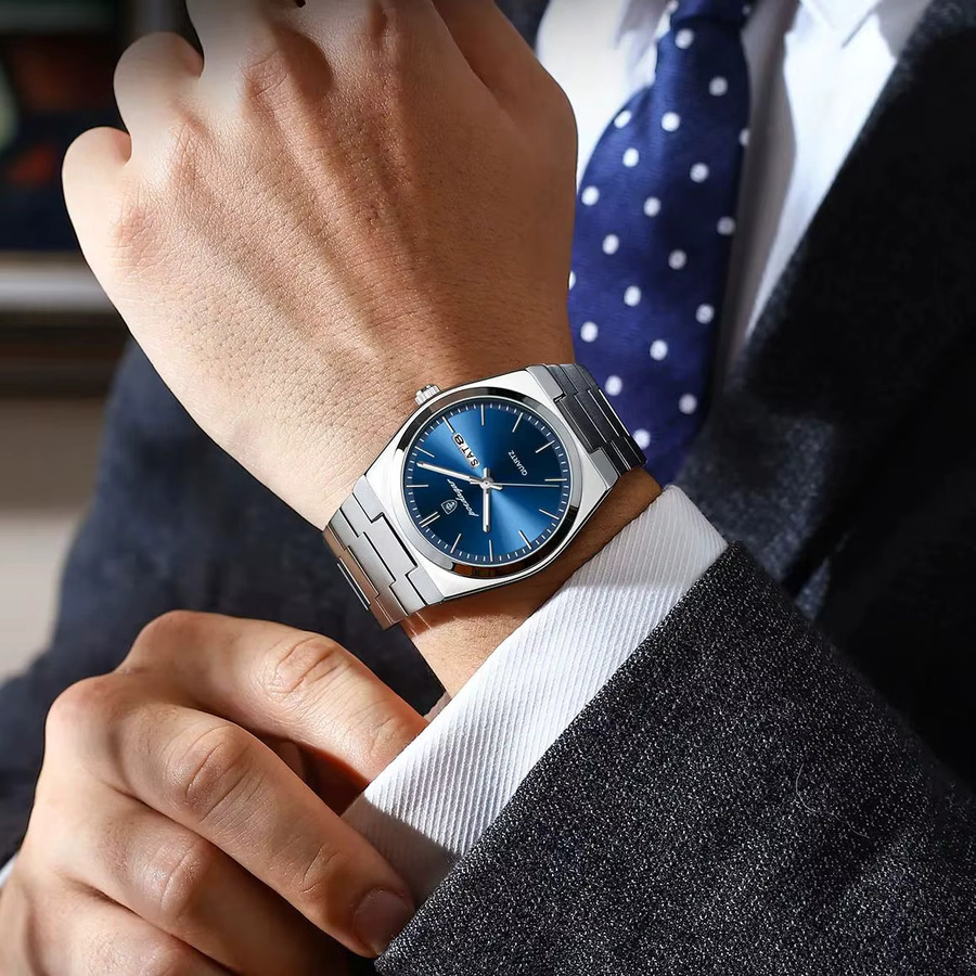POEDAGAR Armbanduhr Quarz, Edelstahl, Blau, Herren - Bild 5