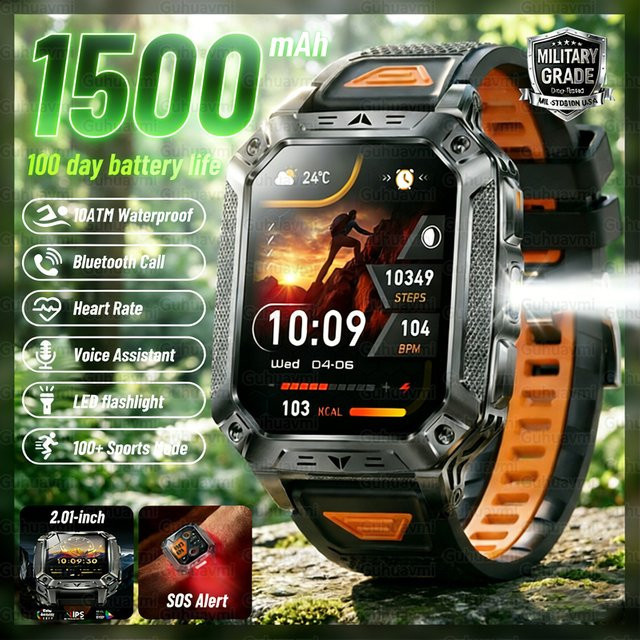 GUHUAVMI Smartwatch, Schwarz, 10 ATM, Eckig - Bild 1