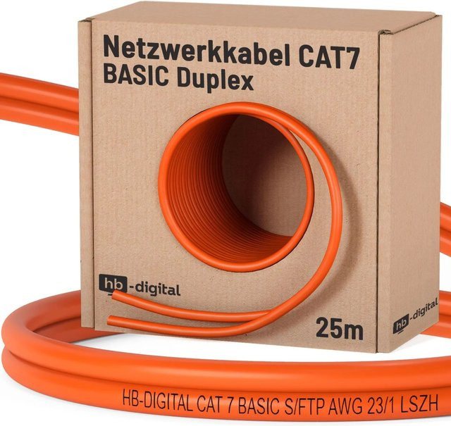 hb-digital Netzwerkkabel CAT 7 BASIC Duplex Ethernet LAN, Orange, 25 m - Bild 1