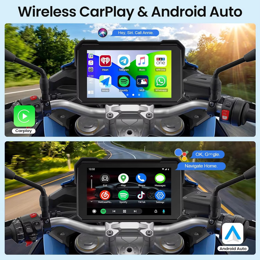Jansite Tragbares 5-Zoll Motorrad-GPS-Navigationsgerät in Schwarz mit kabellosem CarPlay, Android Auto und Bluetooth 5.0, IP67 wasserdicht mit IPS-Bildschirm - Bild 2