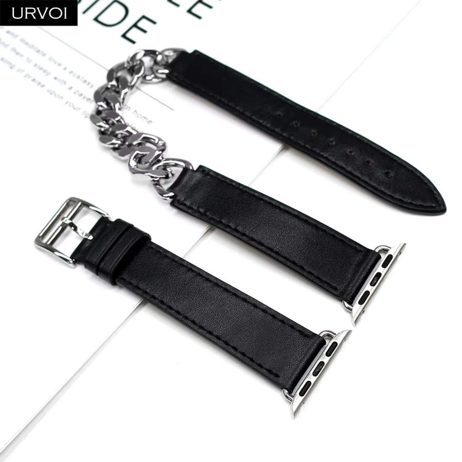 URVOI Uhrenarmband Leder, Edelstahl, Silber, Unisex - Bild 4