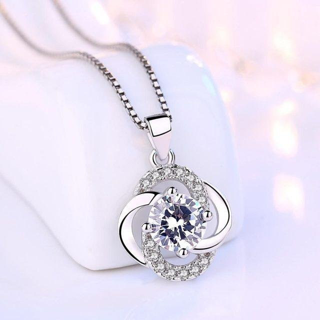 YIRAN Jewelry Halskette, 925 Silber, Zirkonia, Glücksklee, Damen, 45cm - Bild 1