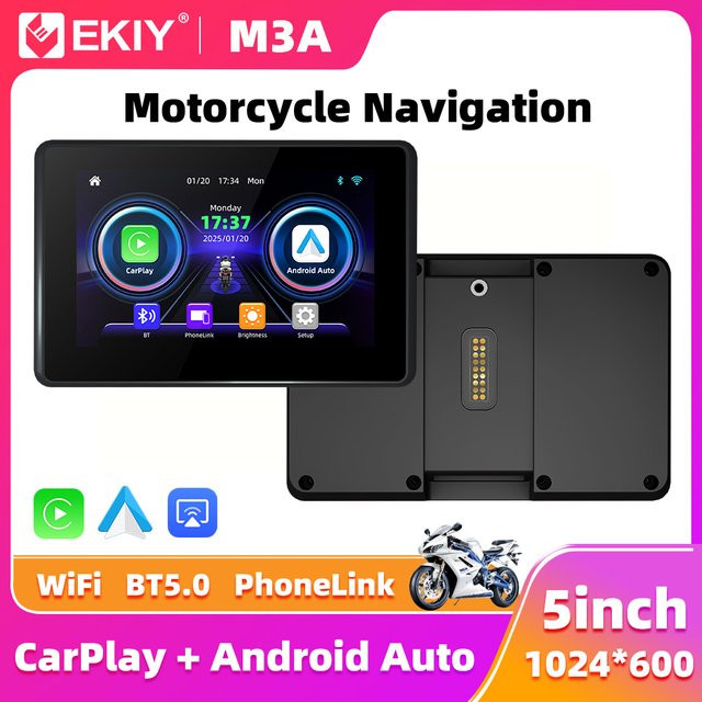 EKIY 5,0 Zoll Wireless CarPlay und Android Auto tragbarer Digital-Dashboard GPS Navigationsbildschirm für BMW Motorrad R1200GS R1250GS in Schwarz - Bild 1